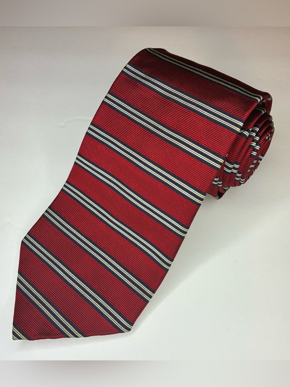 Brooks Brothers Makers Silk Tie Mens Red Navy Blue White Repp Stripe USA Made